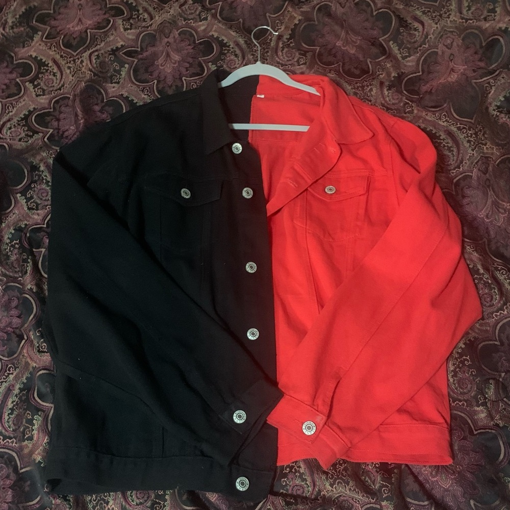 Medium Half Red Half Black jean style jacket